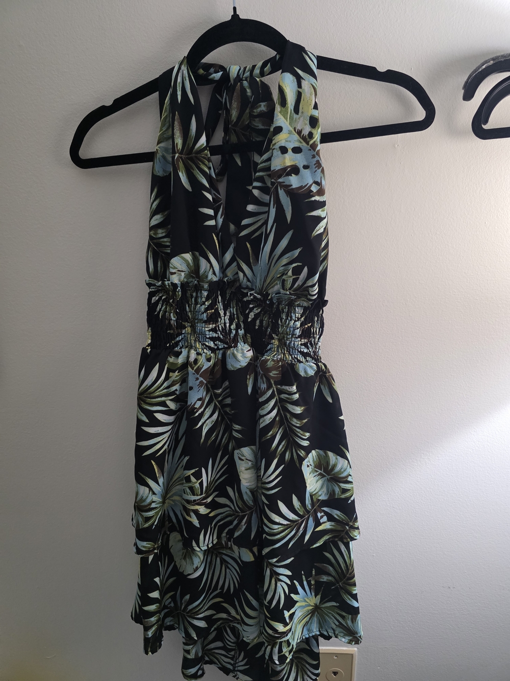 Womens Black Tropical Halter Dress